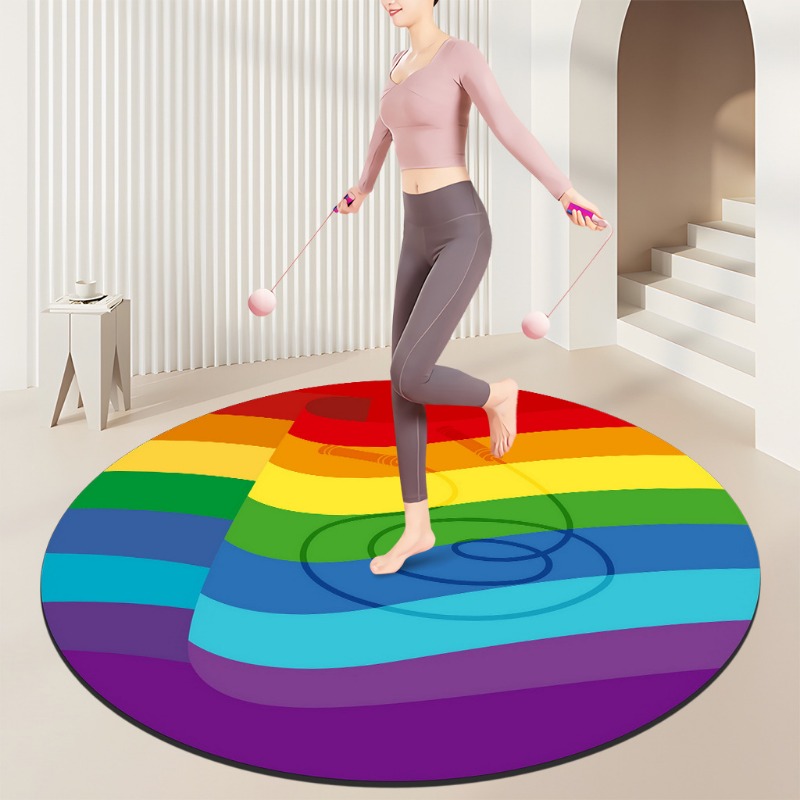 Home Gym Diy - Regenboogspiraalvormige fitnessmat – Kleurrijk bloemenontwerp Antislip